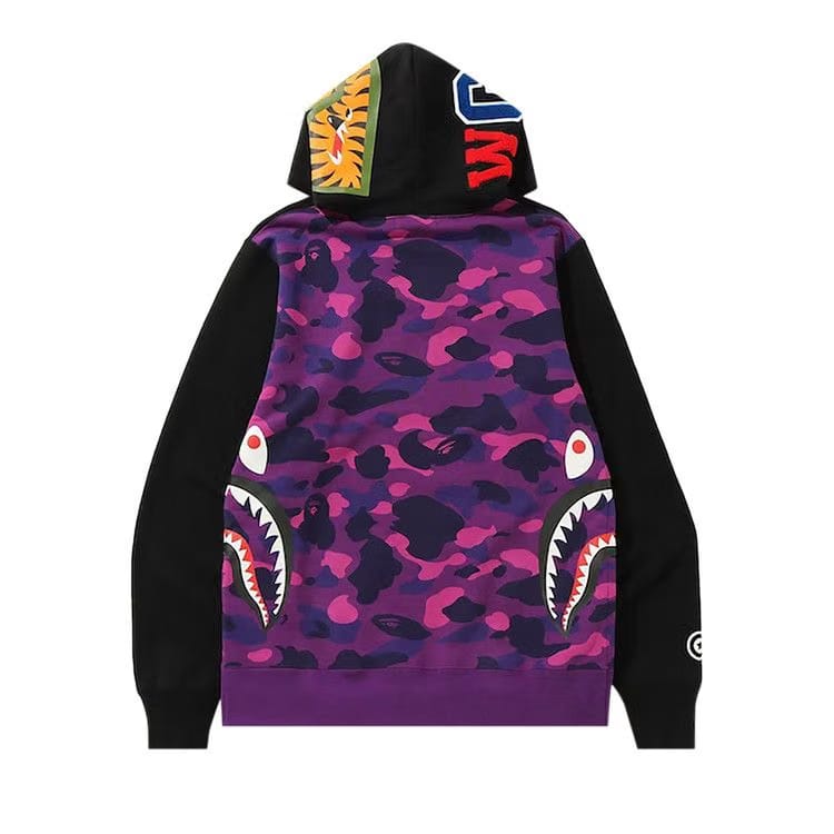 BAPE Shark Wide Side Zip Pullover Hoodie Black/Purple