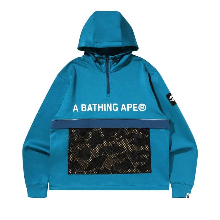 BAPE 1st Camo Pocket Relaxed Fit Double Knit Half Zip Hoodie Blue