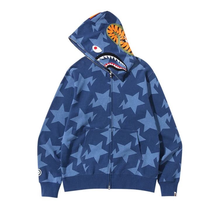 BAPE Sta Pattern Shark Full Zip Hoodie Indigo