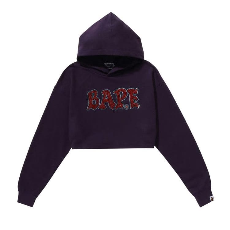 BAPE Crystal Stone Cropped Pullover Hoodie Purple