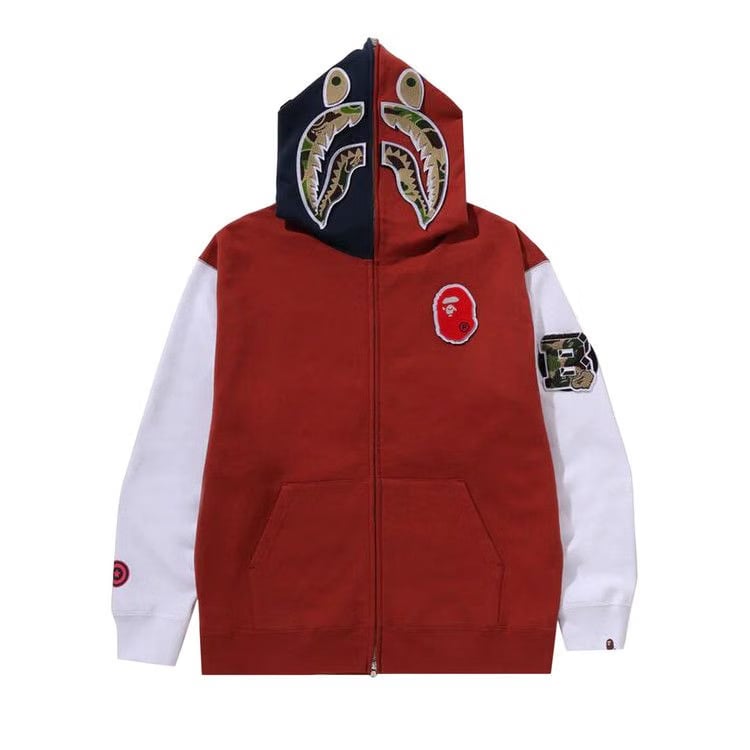 BAPE Shark Full Zip Hoodie France Burgundy