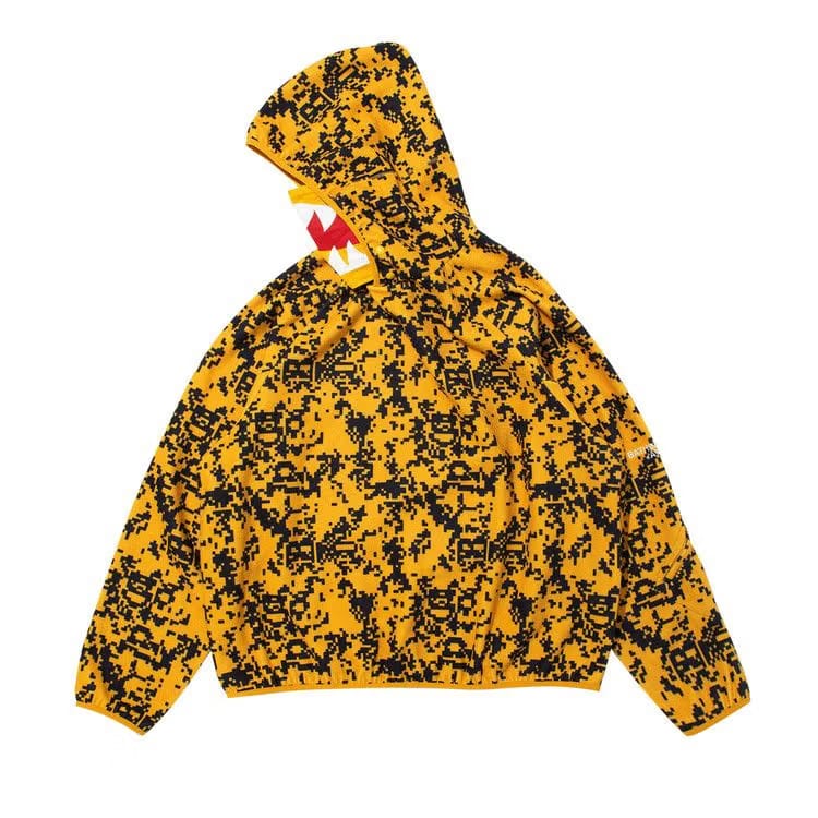 BAPE x Kazuki Pixelate Camo Shark Relaxed Fit Pullover Hoodie Yellow