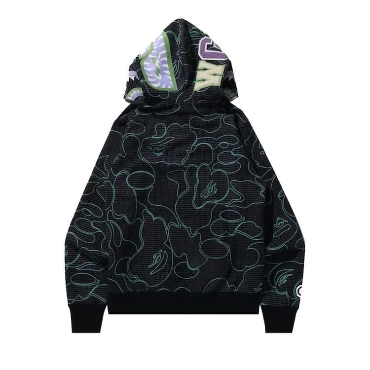 BAPE Text Code Camo Shark Full Zip Hoodie Black