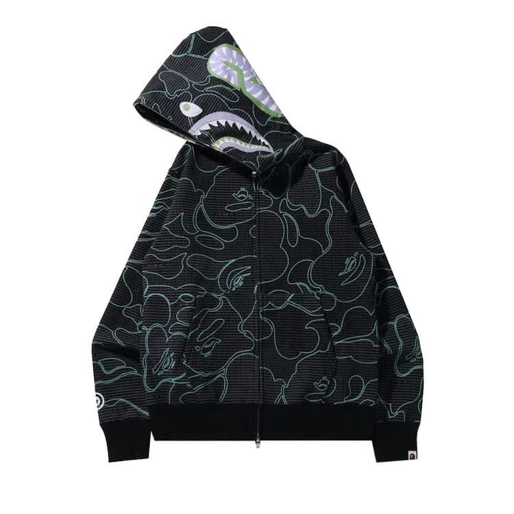 BAPE Text Code Camo Shark Full Zip Hoodie Black