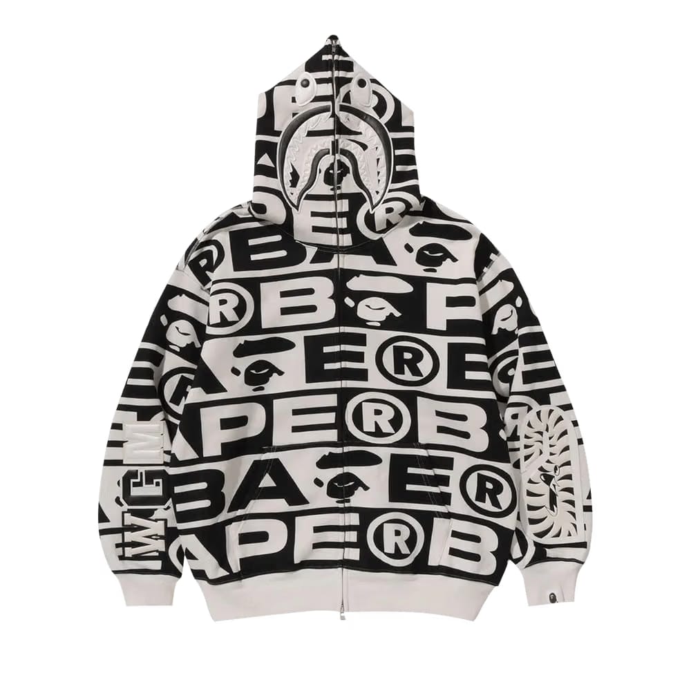 BAPE Lux Sport Pattern Shark Full Zip Hoodie Ivory