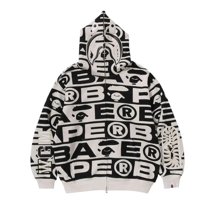 BAPE Lux Sport Pattern Shark Full Zip Hoodie Ivory