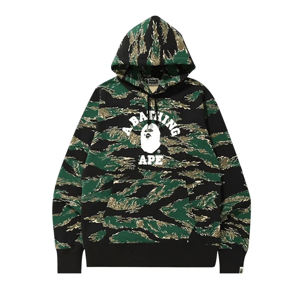 BAPE Tiger Camo College Pullover Hoodie Green