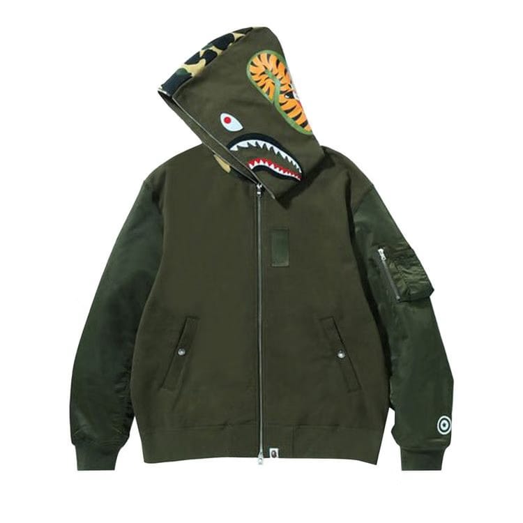 BAPE Military Shark Relaxed Fit Full Zip Hoodie Olive Drab
