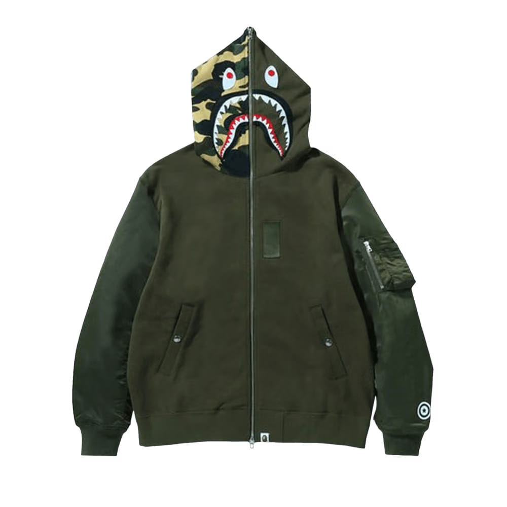 BAPE Military Shark Relaxed Fit Full Zip Hoodie Olive Drab