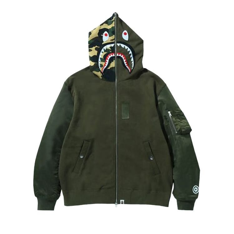BAPE Military Shark Relaxed Fit Full Zip Hoodie Olive Drab