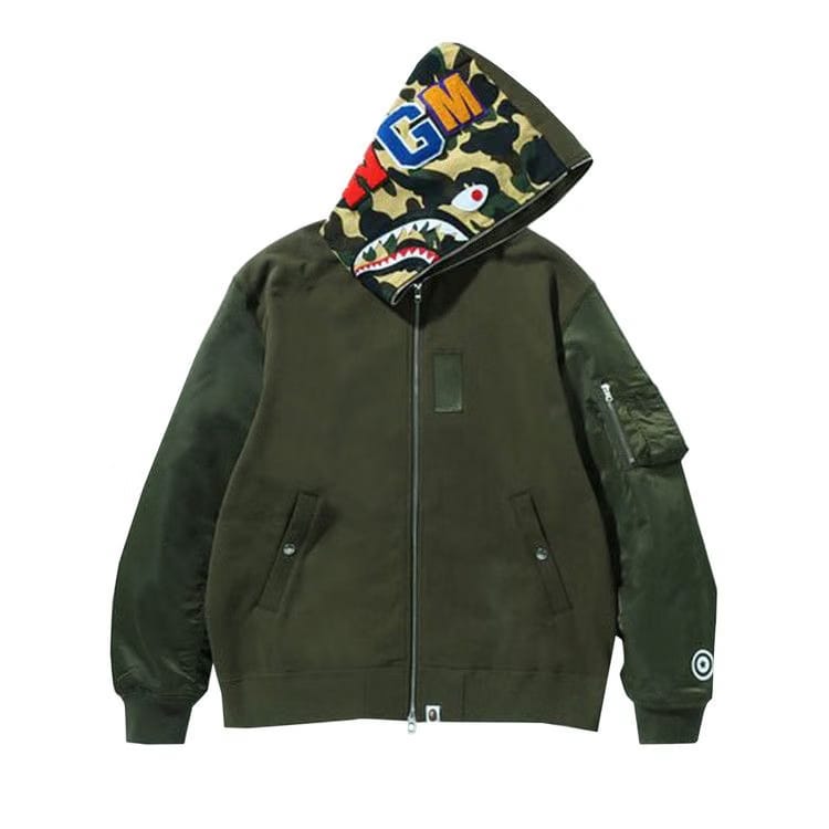 BAPE Military Shark Relaxed Fit Full Zip Hoodie Olive Drab