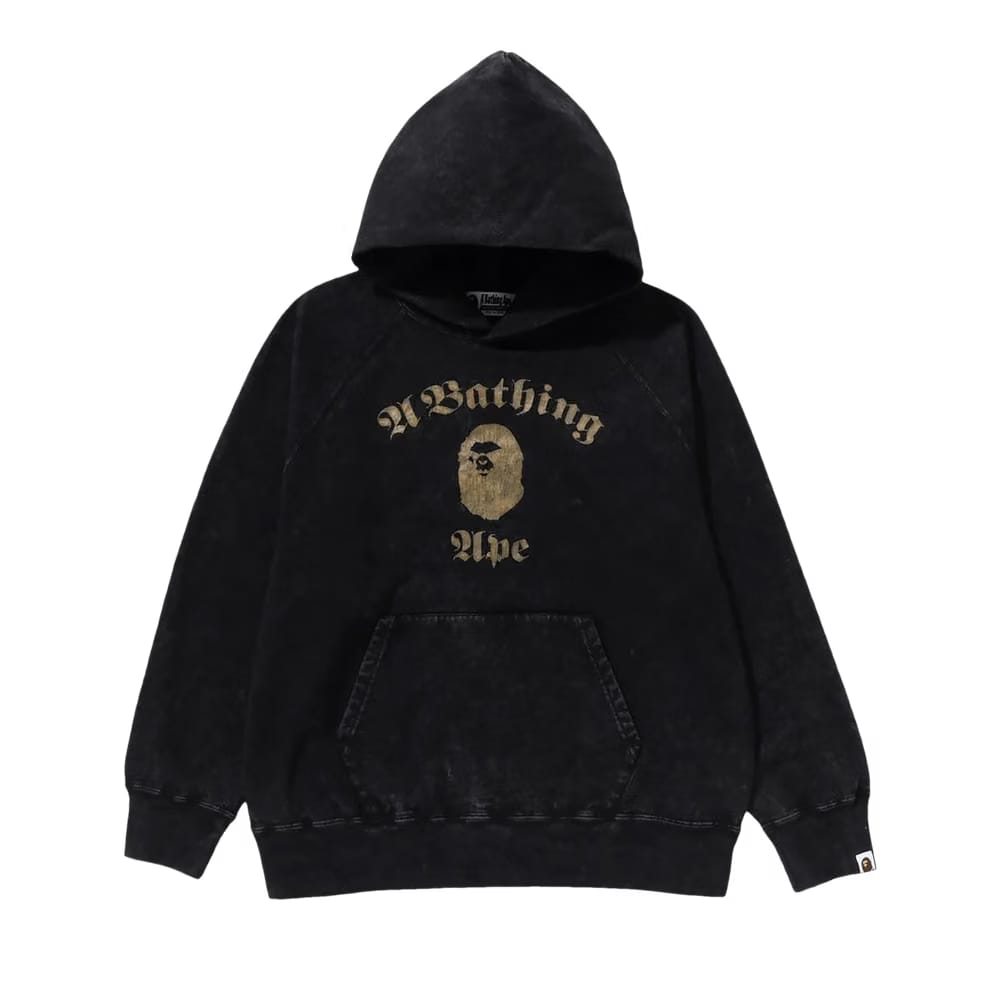 BAPE A Bathing Ape Overdye Pullover Relaxed Fit Hoodie Black