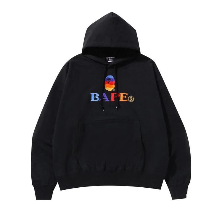 BAPE Embroidery Loose Fit Pullover Hoodie Black