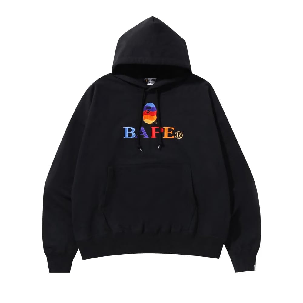 BAPE Embroidery Loose Fit Pullover Hoodie Black