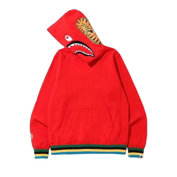 BAPE Shark Line Rib Pullover Hoodie Red