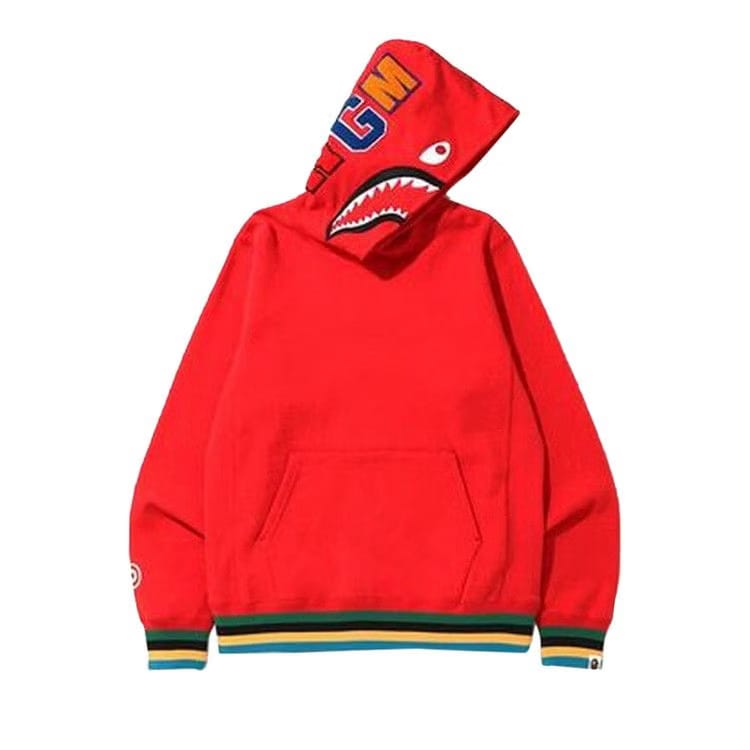 BAPE Shark Line Rib Pullover Hoodie Red