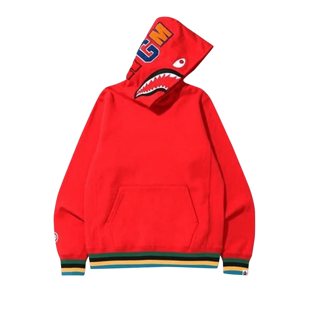 BAPE Shark Line Rib Pullover Hoodie Red