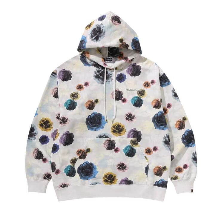 BAPE Floral Camo Pattern Relaxed Fit Pullover Hoodie Ivory
