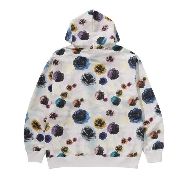 BAPE Floral Camo Pattern Relaxed Fit Pullover Hoodie Ivory