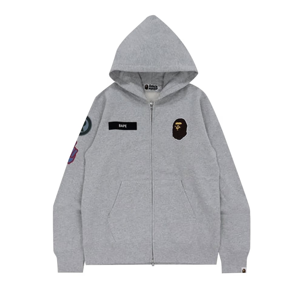 BAPE Military Patch Heavy Weight Zip Hoodie Grey