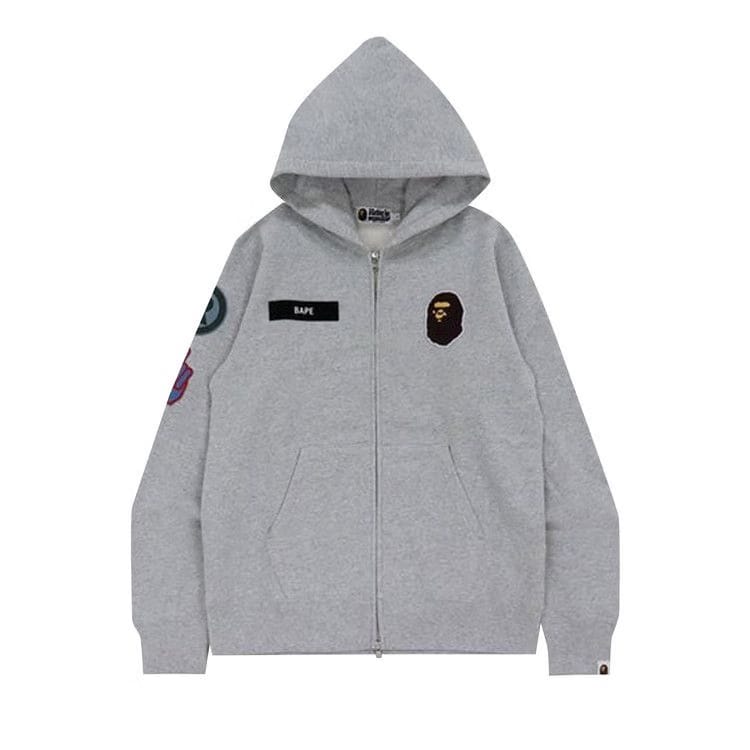 BAPE Military Patch Heavy Weight Zip Hoodie Grey