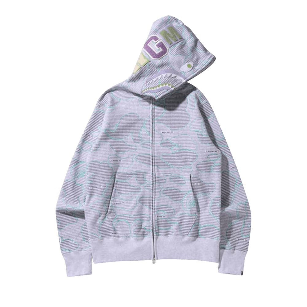 BAPE Text Code Camo Shark Full Zip Hoodie Grey