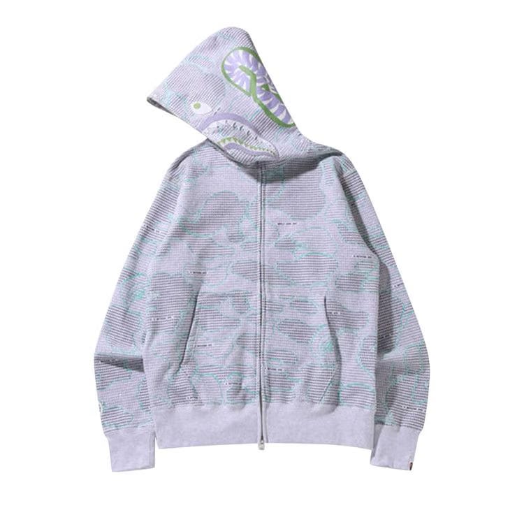 BAPE Text Code Camo Shark Full Zip Hoodie Grey