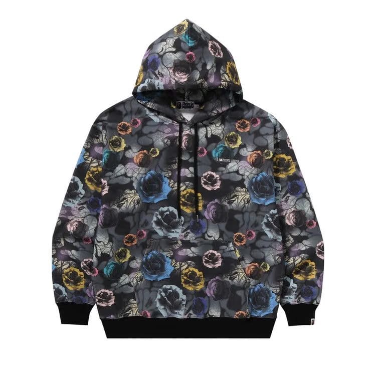 BAPE Floral Camo Pattern Relaxed Fit Pullover Hoodie Black