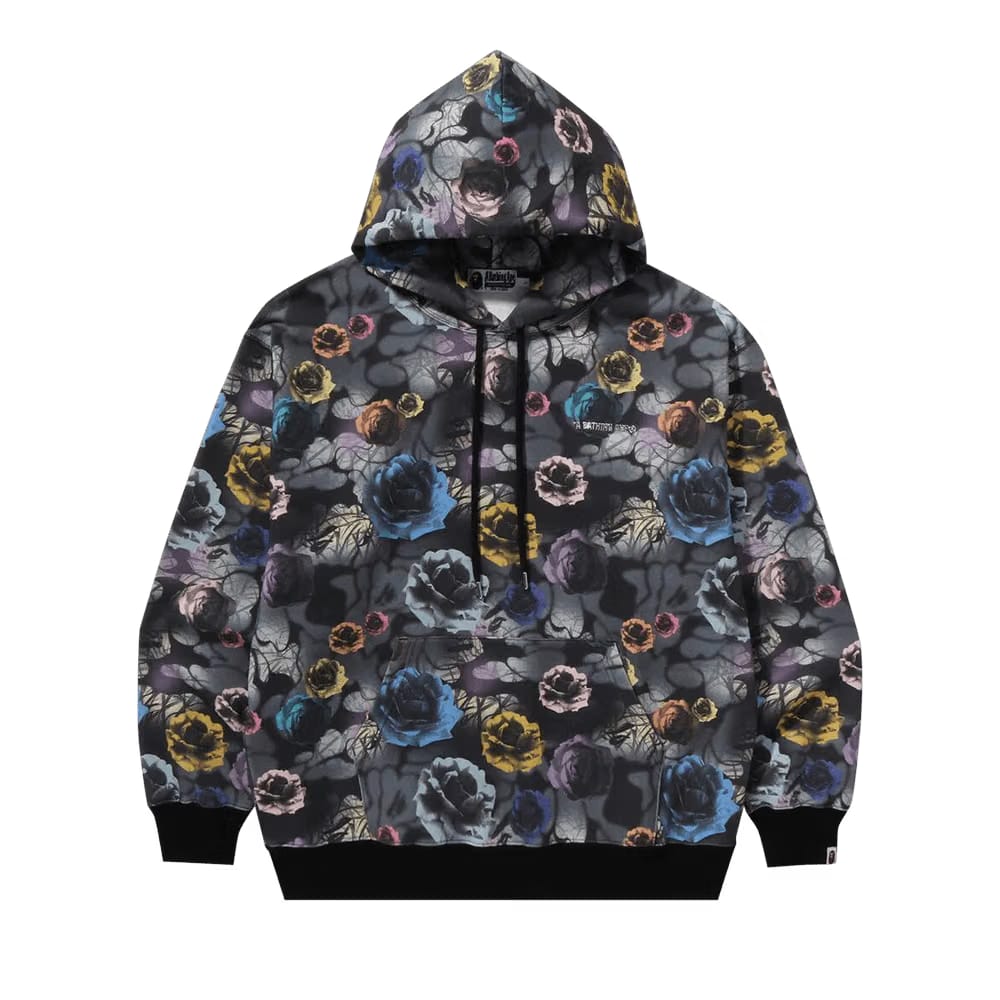BAPE Floral Camo Pattern Relaxed Fit Pullover Hoodie Black