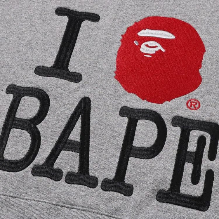 BAPE I Love BAPE Pullover Hoodie Grey