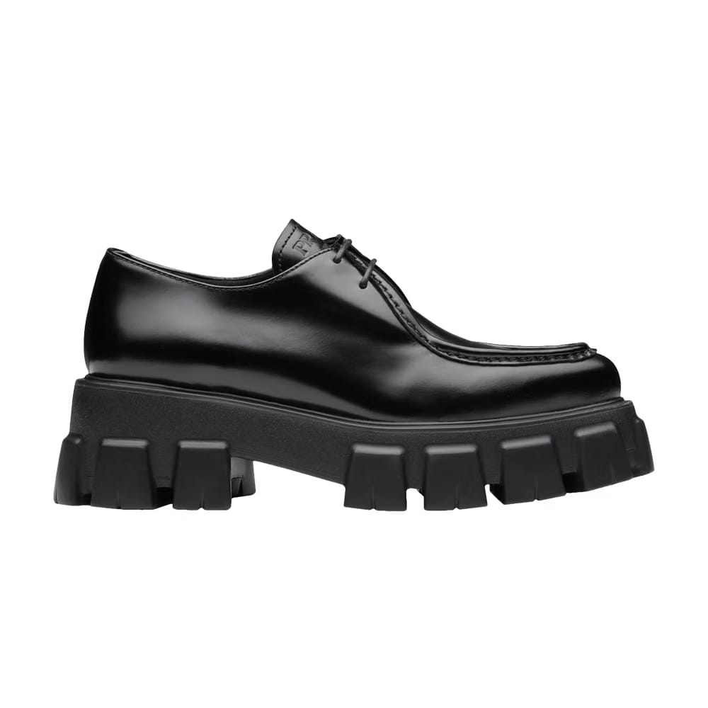 Prada Wmns Monolith Pointy Brushed Leather Lace Up 'Black'