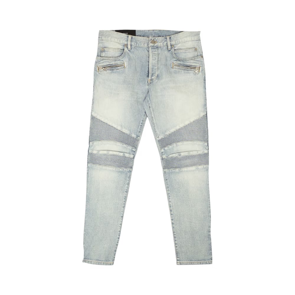 Balmain Ribbed Monogram Jeans Blue