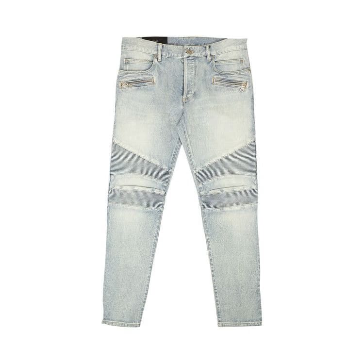 Balmain Ribbed Monogram Jeans Blue