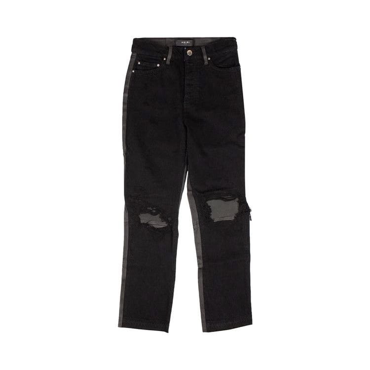 Amiri Cropped Straight Leather Denim Pants Black