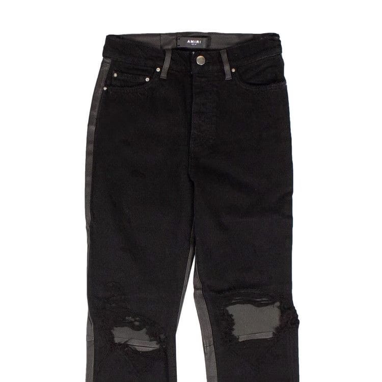 Amiri Cropped Straight Leather Denim Pants Black