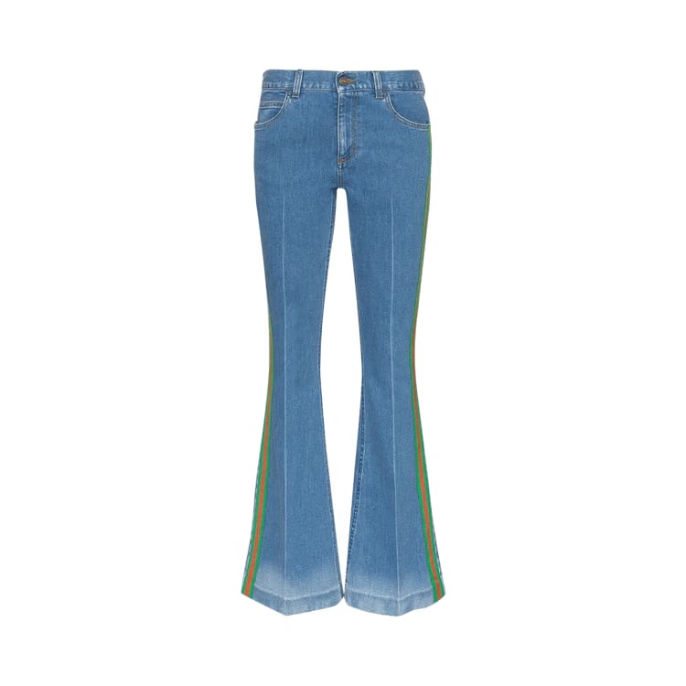 Gucci Contrast Side Stripe Denim Flare Pant Blue/Green