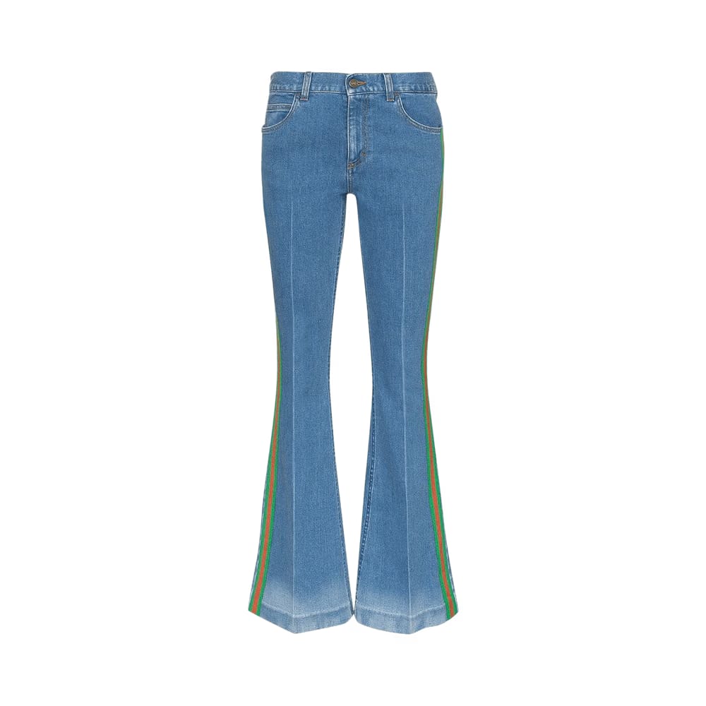 Gucci Contrast Side Stripe Denim Flare Pant Blue/Green