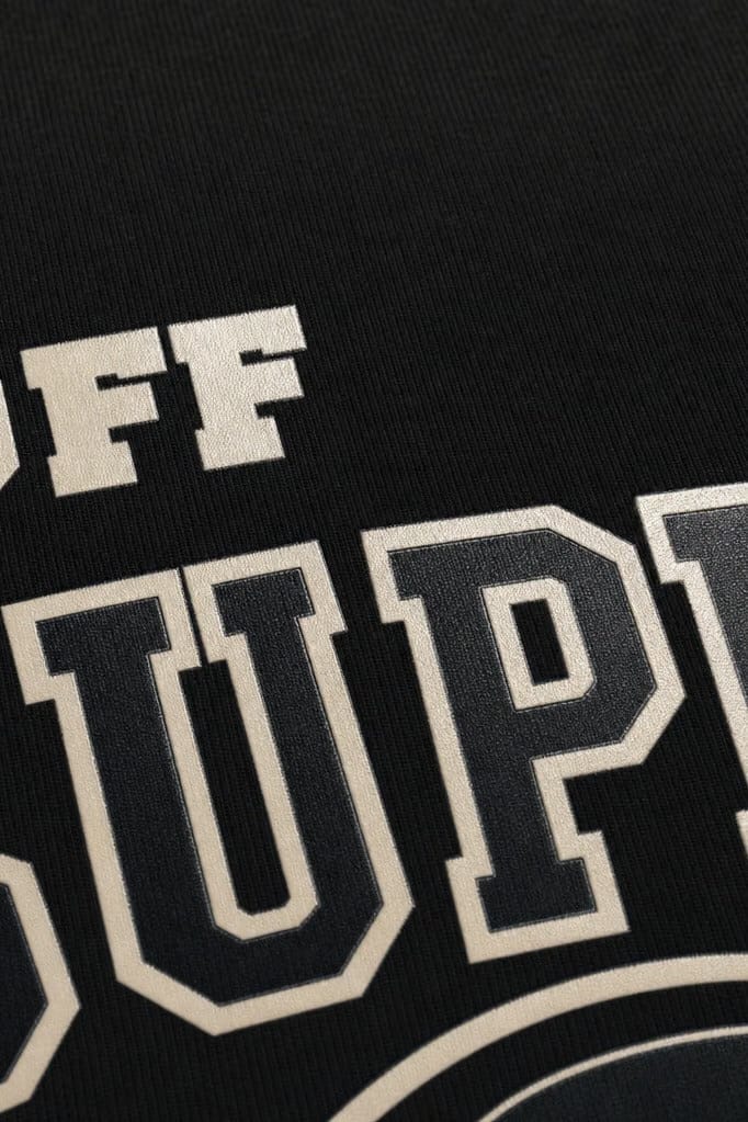 Off supply Varsity text Black T-shirt