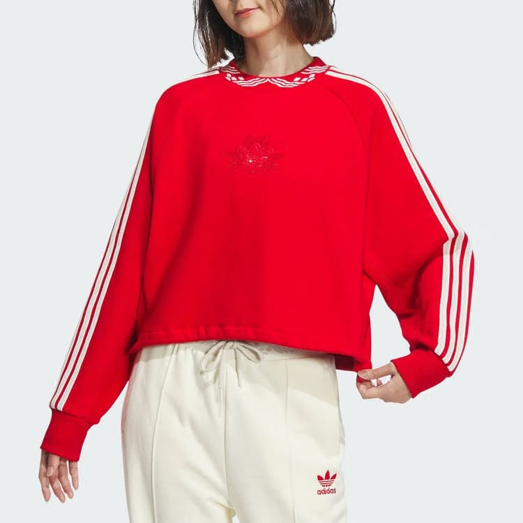 Adidas wmns Originals Jacquard Rib Crewneck Sweatshirt Asia Sizing Red