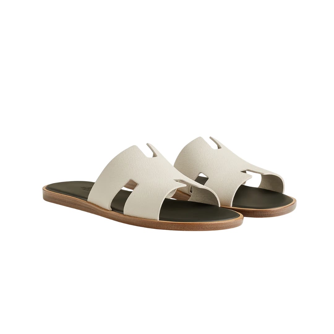 Hermes Izmir sandal beige glaise / vert forêt