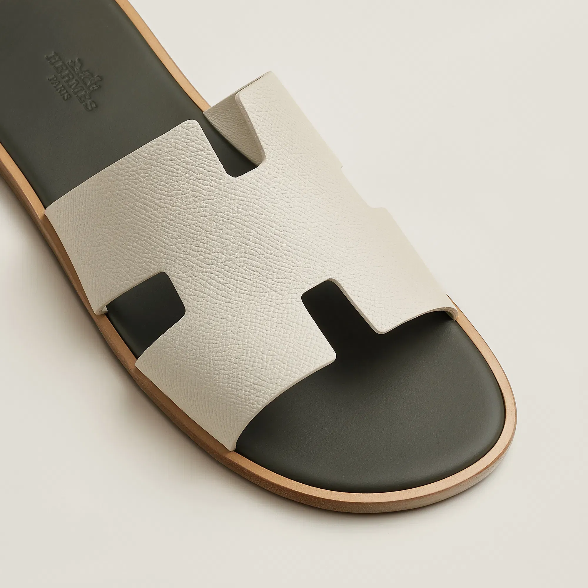 Hermes Izmir sandal beige glaise / vert forêt