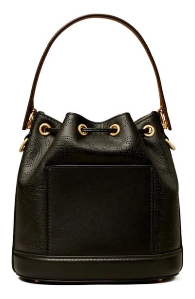 TORY BURCH T Monogram Perforated Leather Bucket Bag In Black