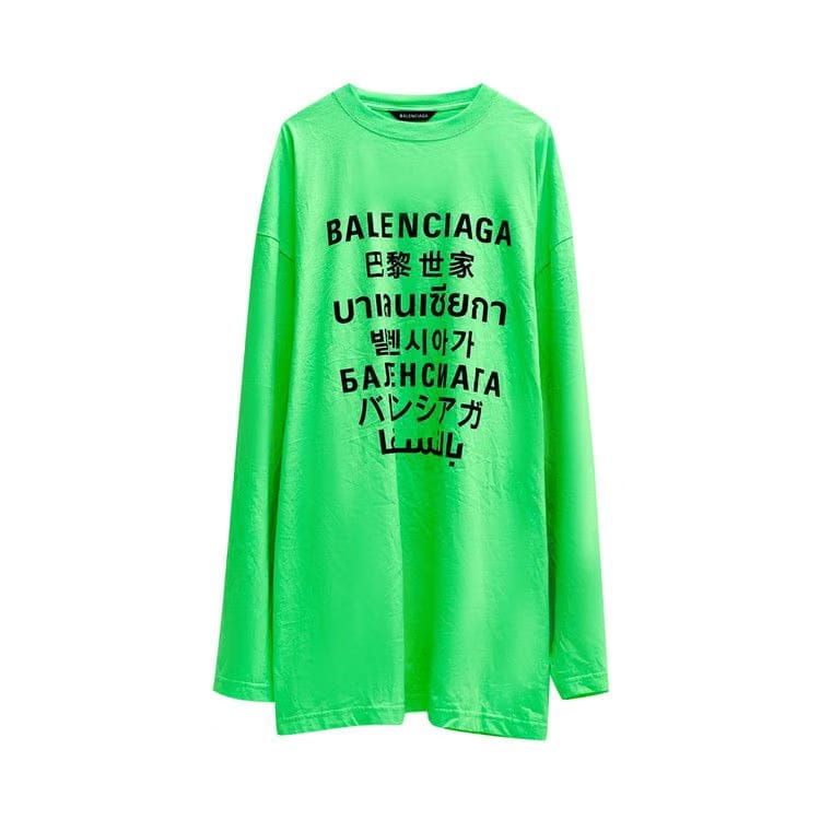 Balenciaga Languages Long-Sleeve T-Shirt Fluo Green