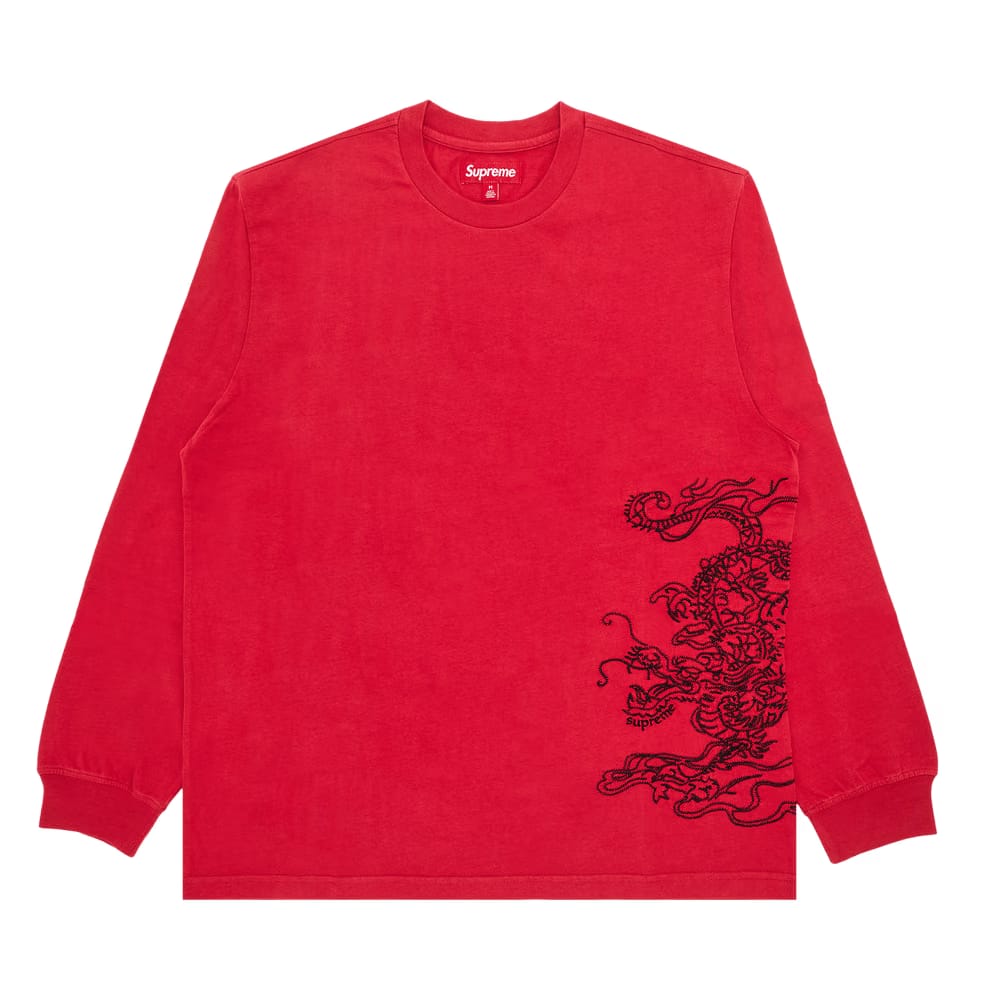 Supreme Dragon Embroidered Long-Sleeve Top Red