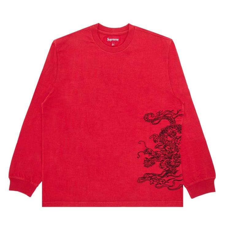 Supreme Dragon Embroidered Long-Sleeve Top Red