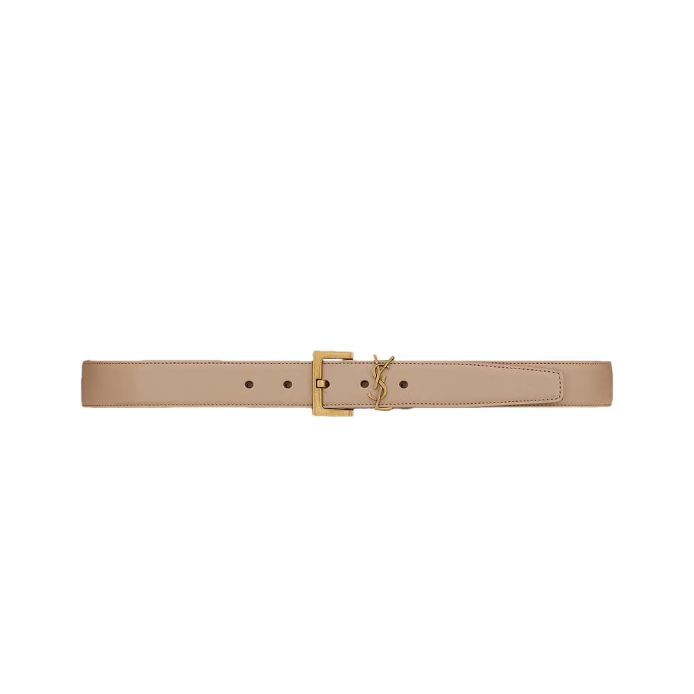 Saint Laurent Monogramme Belt With Square Buckle Dark Beige