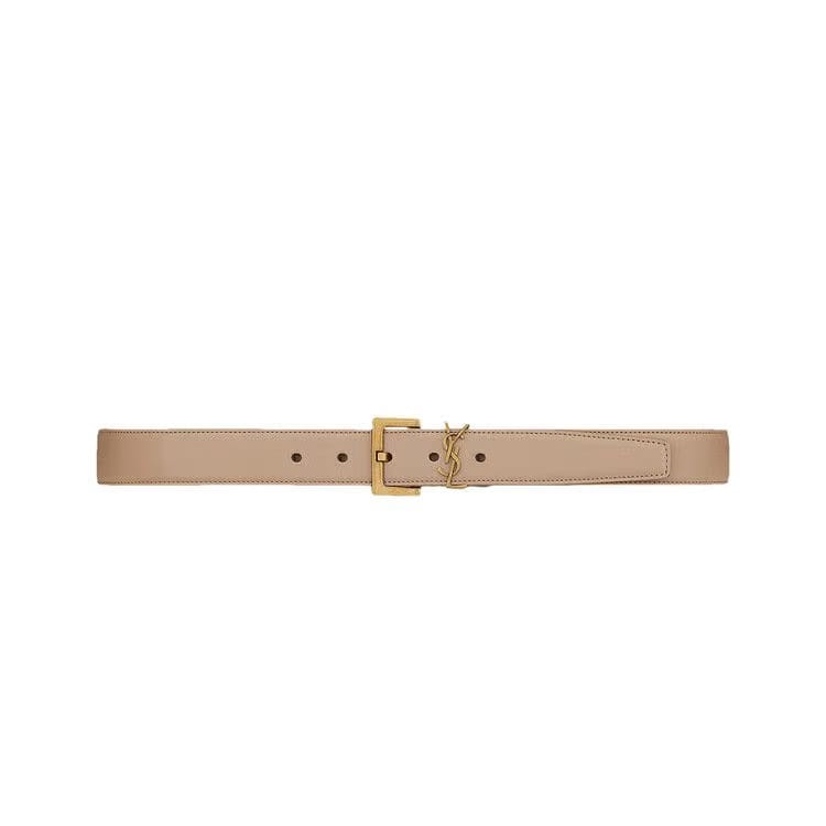 Saint Laurent Monogramme Belt With Square Buckle Dark Beige