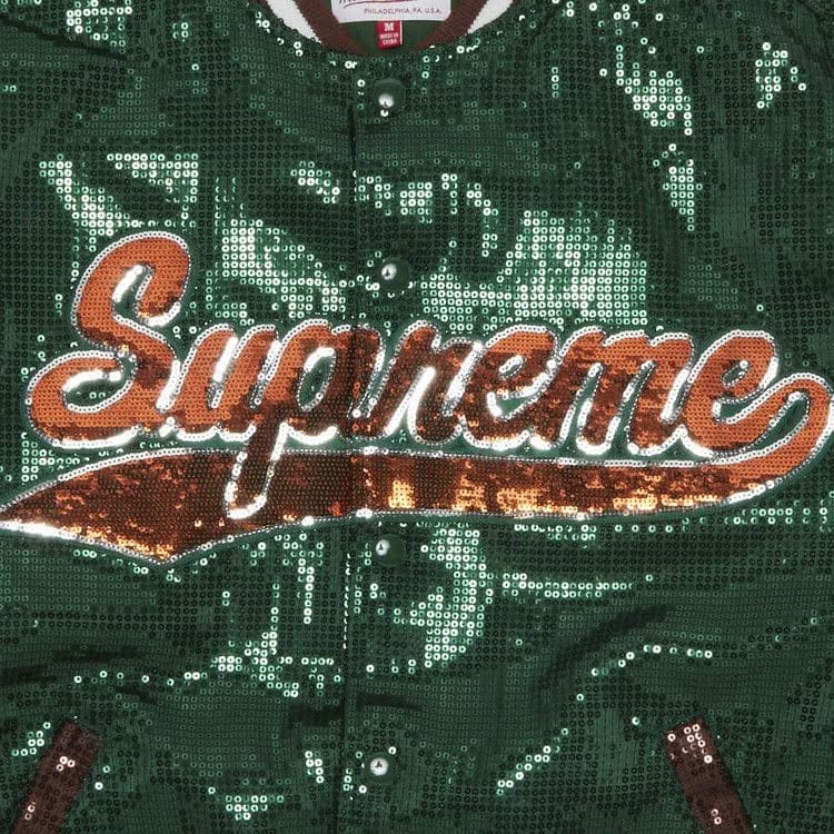 Supreme x Mitchell & Ness Sequin Varsity Jacket Green