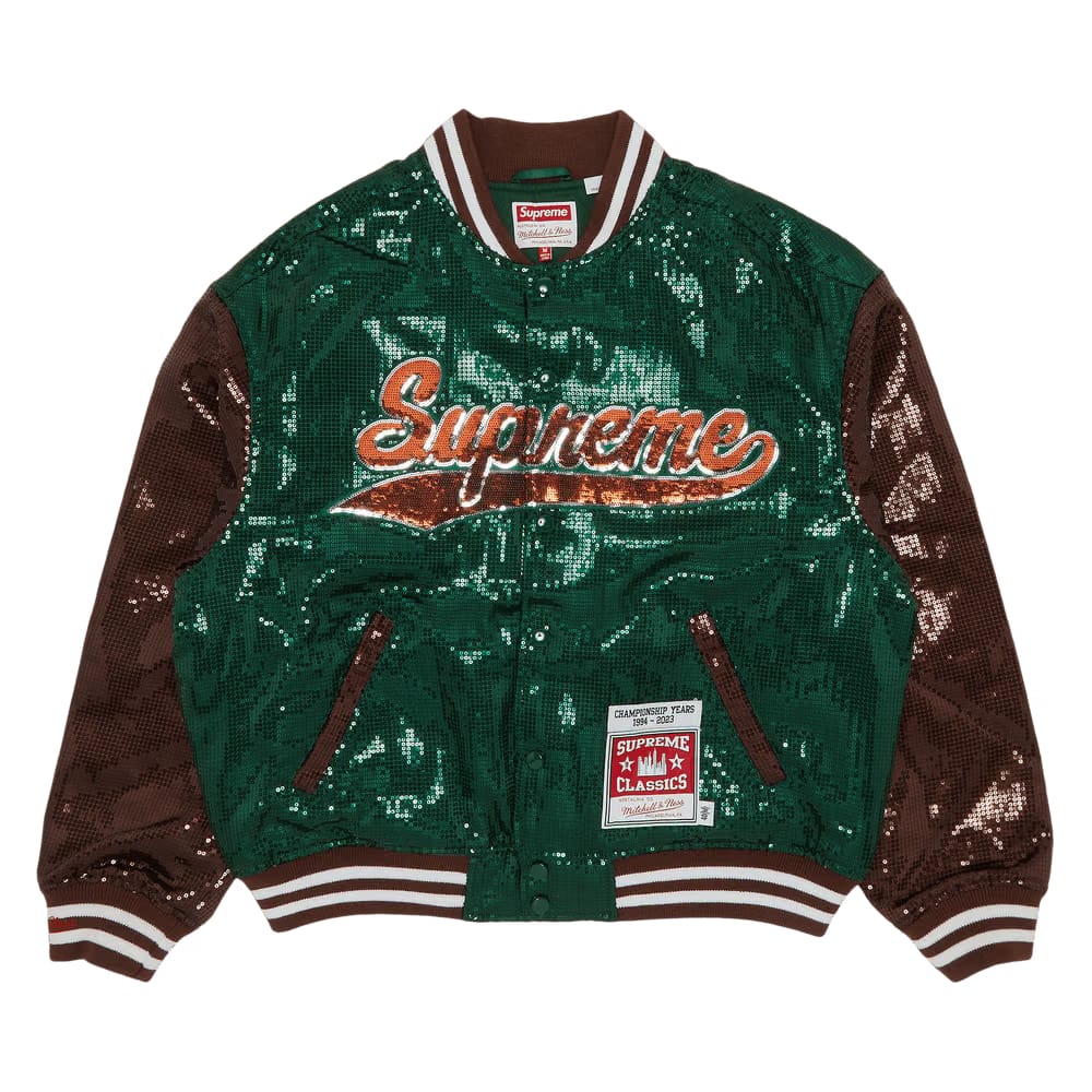 Supreme x Mitchell & Ness Sequin Varsity Jacket Green