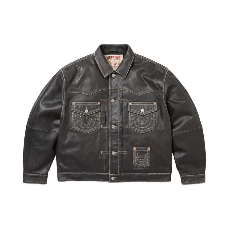 Supreme x True Religion Leather Trucker Jacket Black